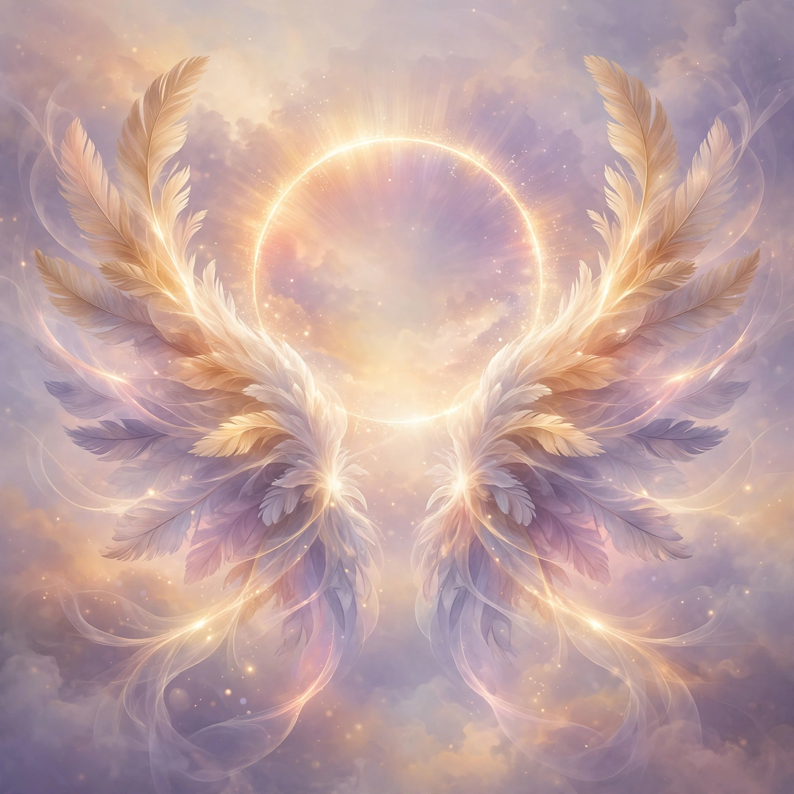 Abstract pair of glowing wings around a halo symbolizing Enneagram wing pairs