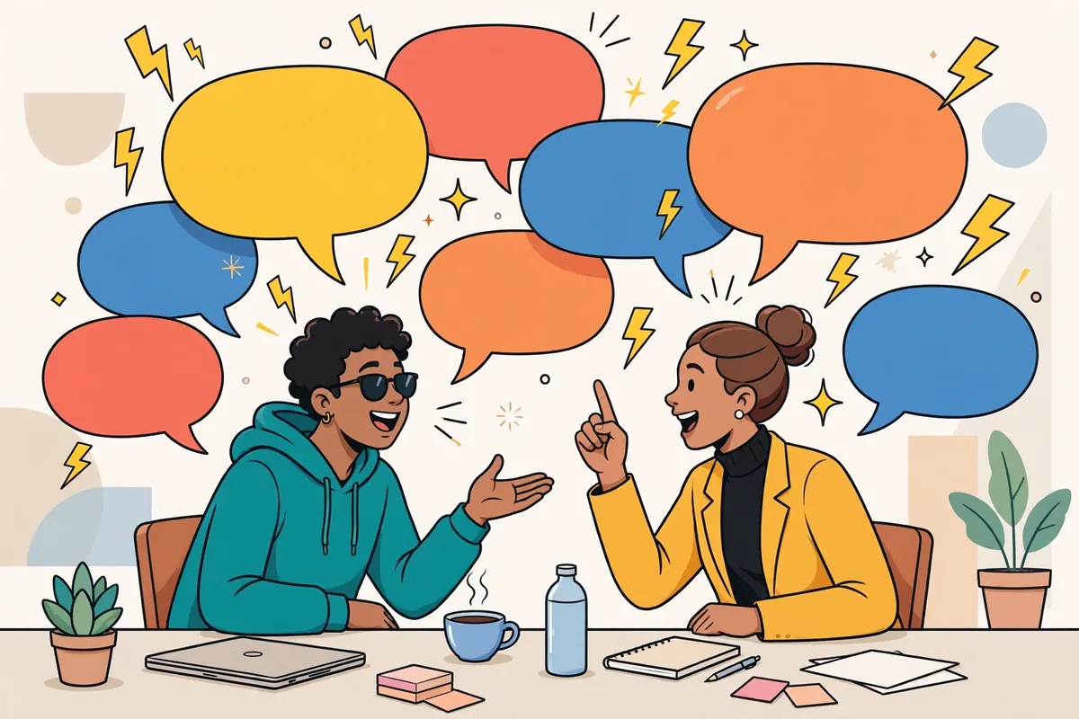 Lively ENTP debate during a startup pitch meeting
