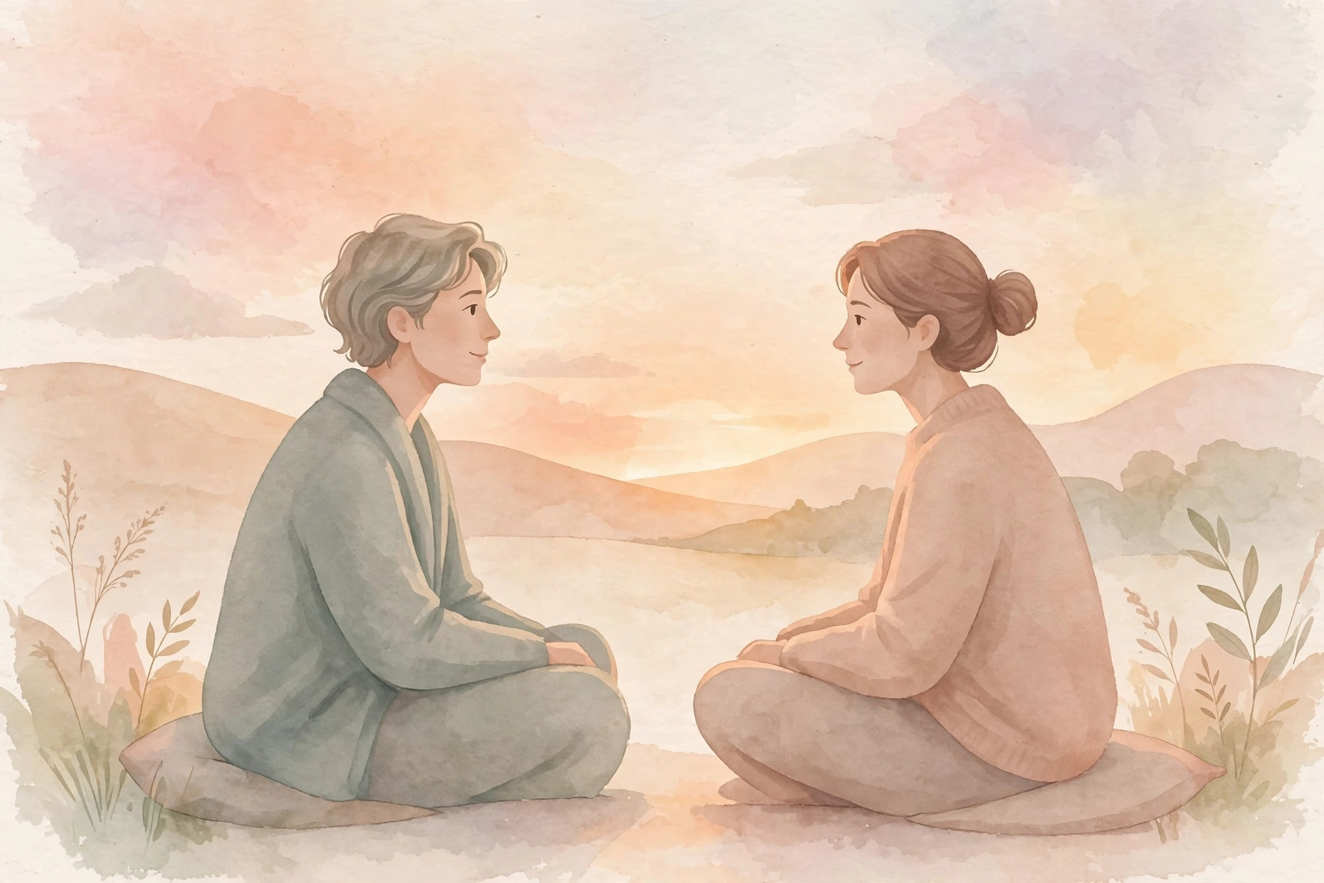 Illustration of a peaceful conversation representing Type 9 mediation and understanding