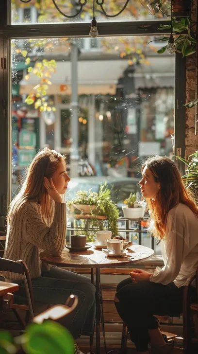 Two women having a deep conversation over coffee in a cafe